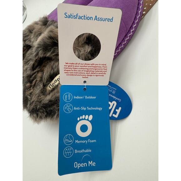 Women's XL 11-12 Purple Furry Floopi Slippers clogs Indoor Outdoor Memory Foam - Picture 8 of 9